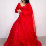 Ruby Red Heavy Sequin Designer Lehenga Set