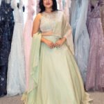Mint Green Pearl Embellished Designer Lehenga Set with Net Dupatta